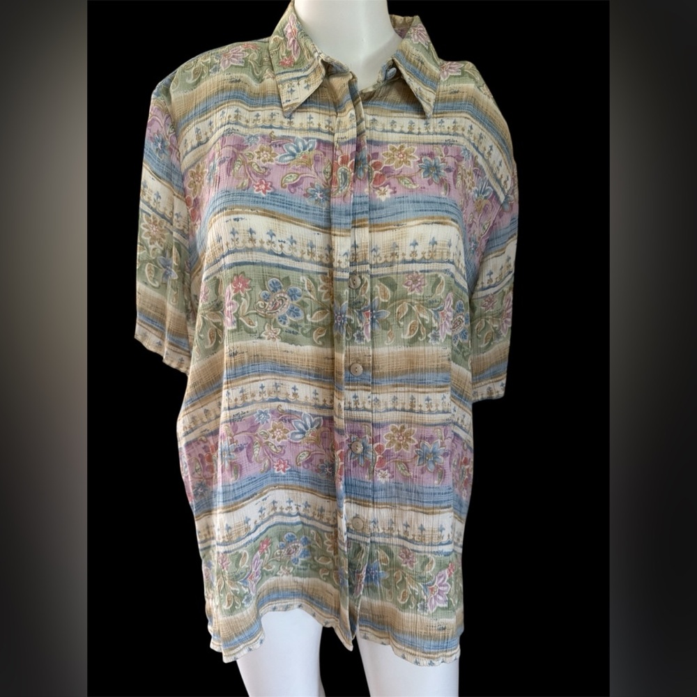 Vintage Floral Striped Pastel Shoulder Pads 80s Size 12 Spring